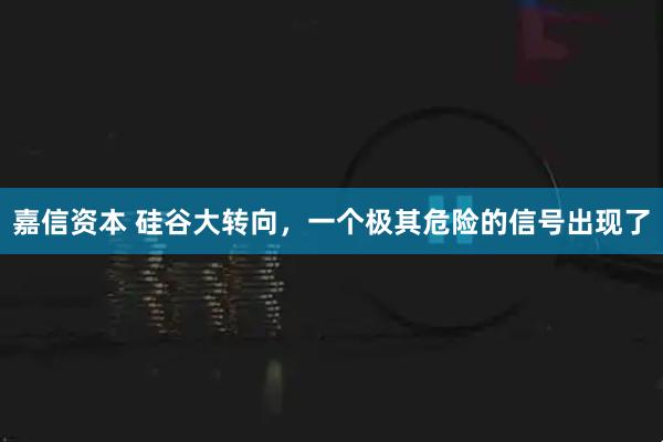 嘉信资本 硅谷大转向，一个极其危险的信号出现了